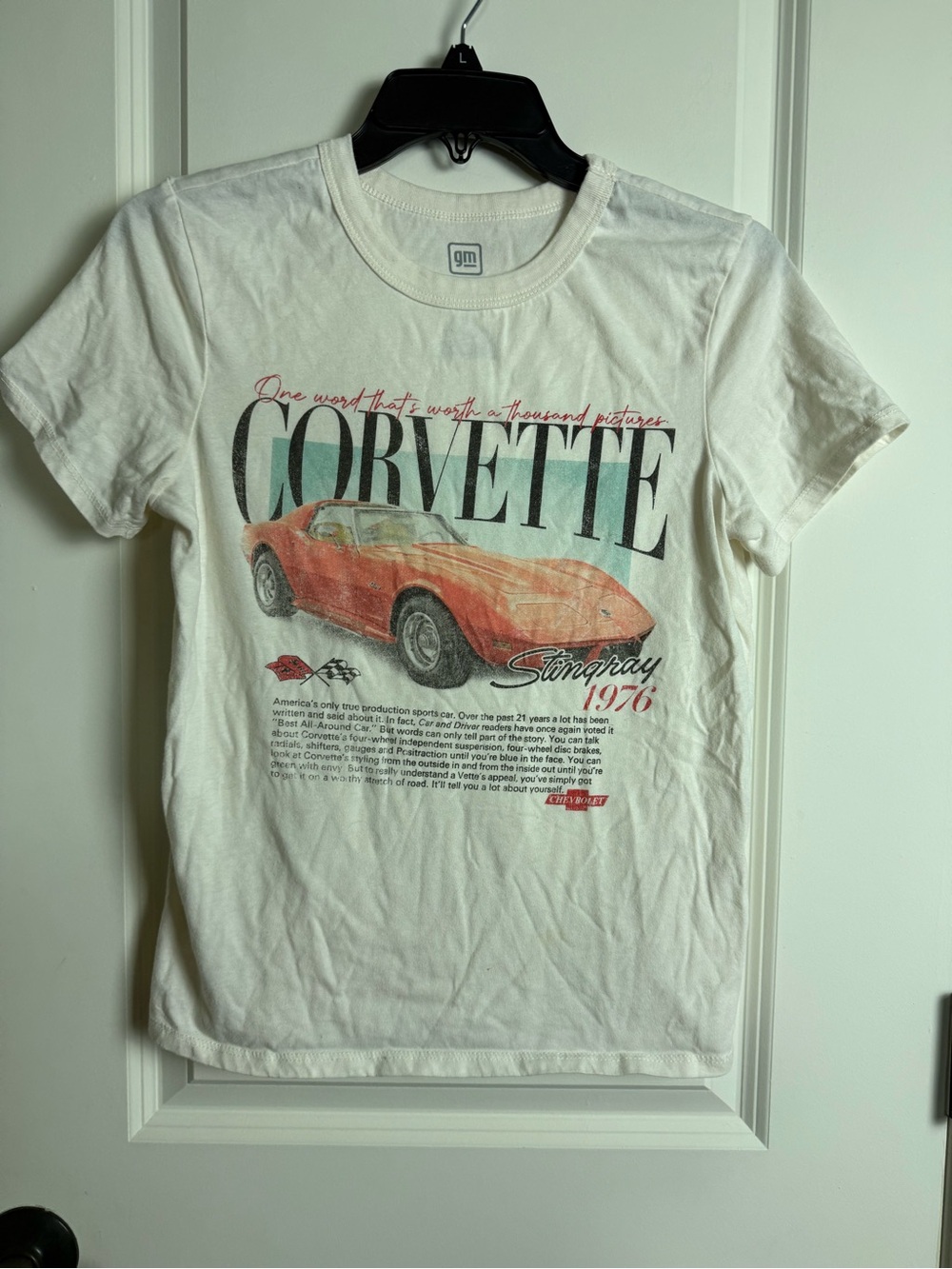 Hybrid Apparel White Kids Corvette Graphic Tee with Red Car Print